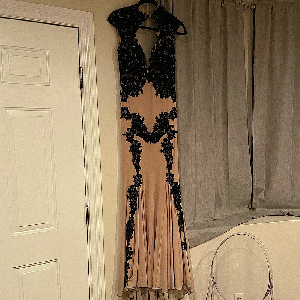 Beige/nude/black-lace/sheer/mesh long dress